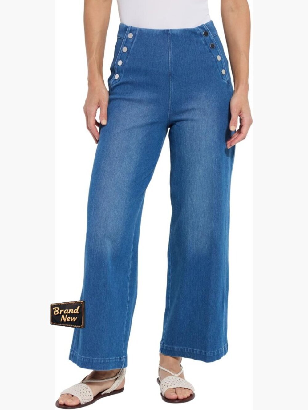 Wide Leg Sailor Denim Pants High Waist Stretch Retro